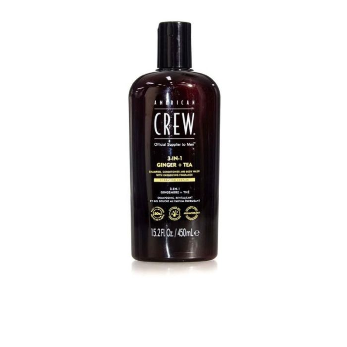 American Crew Champú, Acondicionador y Gel de Baño 3 en 1 con Aroma a Jengibre y Té 450ml
