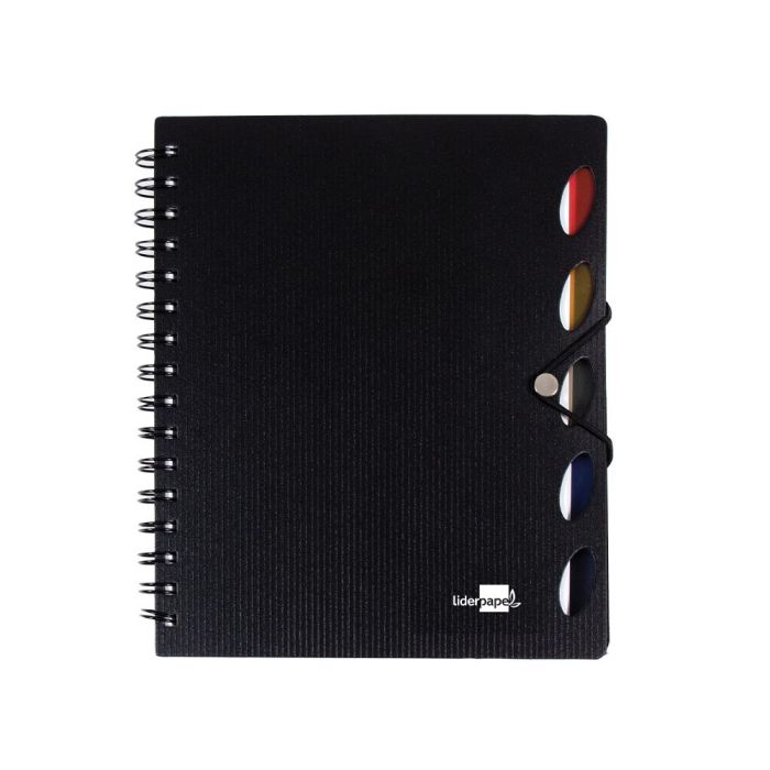 Cuaderno Espiral Liderpapel A5 Micro Executive Tapa Plastico 100H 80 gr Cuadro 5 mm 5 Separadores Con Gomilla Negro 1