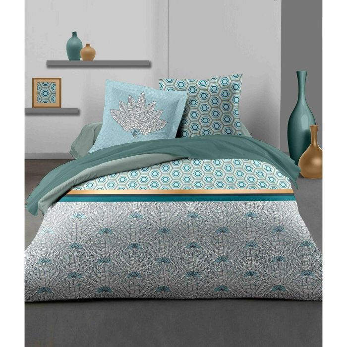 HOME LINGE PASSION Juego de edredón Luxor - 1 funda nórdica 240 x 260 cm + 2 fundas de almohada 65 x 65 cm - Verde esmeralda y blanco 2 HOME LINGE PASSION Juego de edredón Luxor - 1 funda nórdica 240 x 260 cm + 2 fundas de almohada 65 x 65 cm - Verde esmeralda y blanco 2