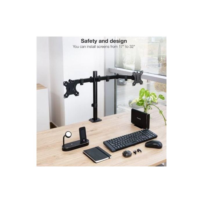 Tooq DB1802TN-B Soporte de Mesa para 2 Monitores 17-27", Giratorio, Inclinable, VESA 75x75/100x100, hasta 8kg/brazo, Negro 3 Tooq DB1802TN-B Soporte de Mesa para 2 Monitores 17-27", Giratorio, Inclinable, VESA 75x75/100x100, hasta 8kg/brazo, Negro 3