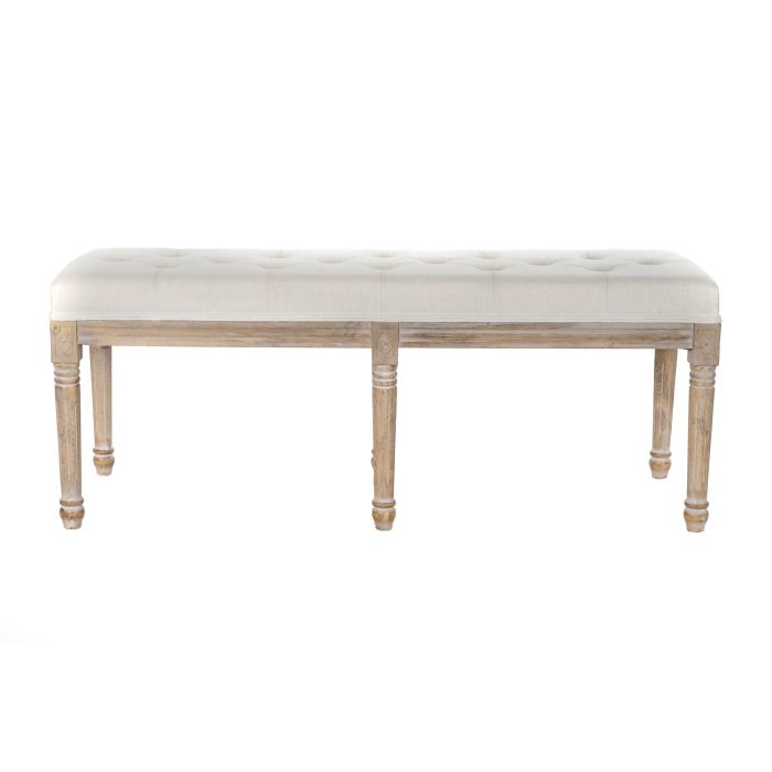 DKD Home Decor Descalzadora Tradicional Beige Natural Lino Rubberwood 122 x 41 x 46 cm 3