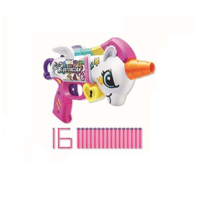 Pistola x-shot blastercorn unicornio, incluye 16 dardos