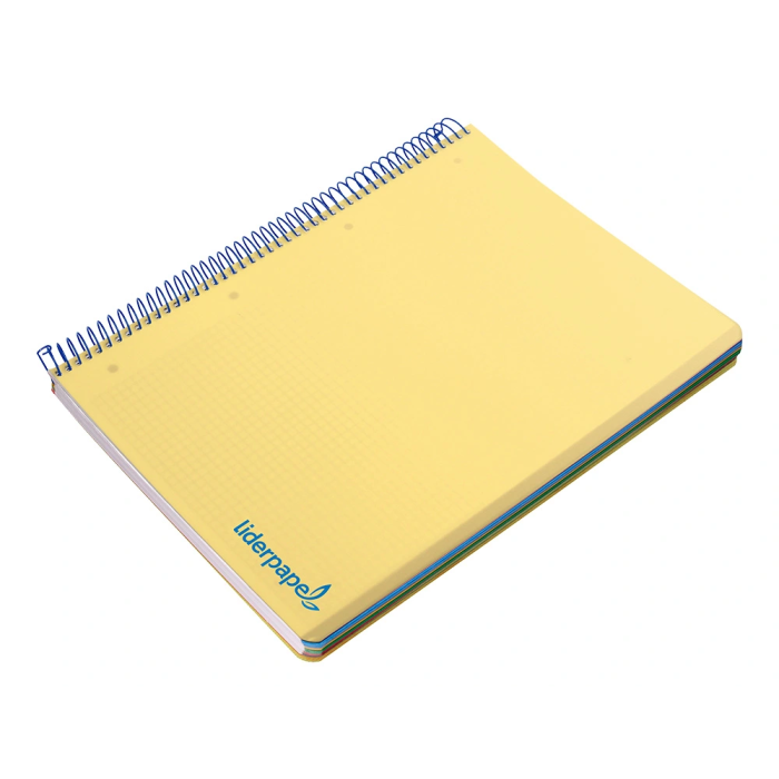 Liderpapel Cuaderno espiral A5 micro wonder tapa plástico 120h 90gr cuadro 5mm 5 bandas 6 taladros color amarillo 5