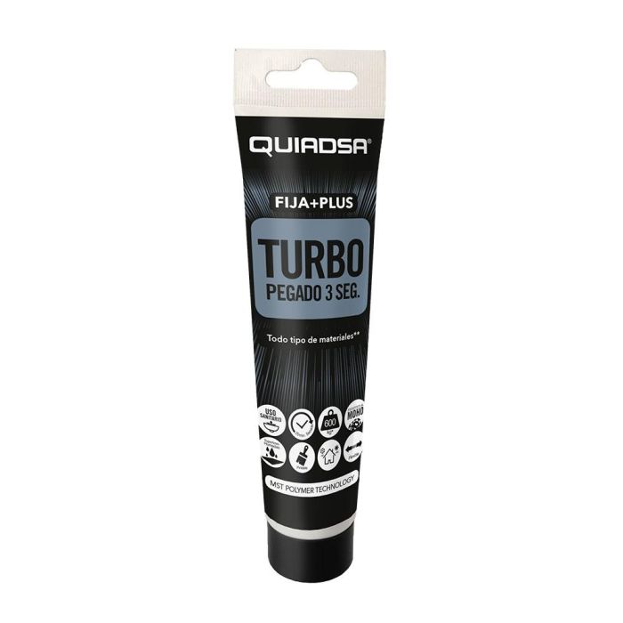 Quiadsa Adhesivo Elástico Fija+Plus Turbo Blanco 60ml – Fijación Ultra Rápida en 3 Segundos, Resistencia 400kg/m2