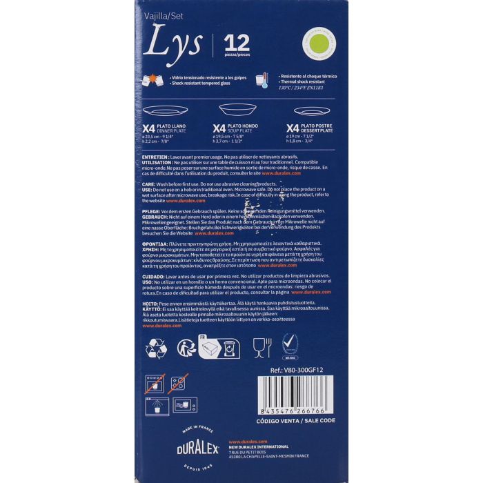 Duralex Vajilla 12 Piezas Verde Colección Lys (2 Unidades) 4