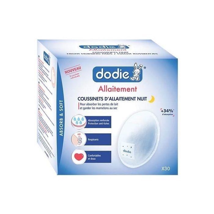 Dodie Almohadillas Nocturnas para Lactancia | Absorción Noche Reforzada, Antifugas, Suaves y Transpirables | Paquete de 30 Unidades 1