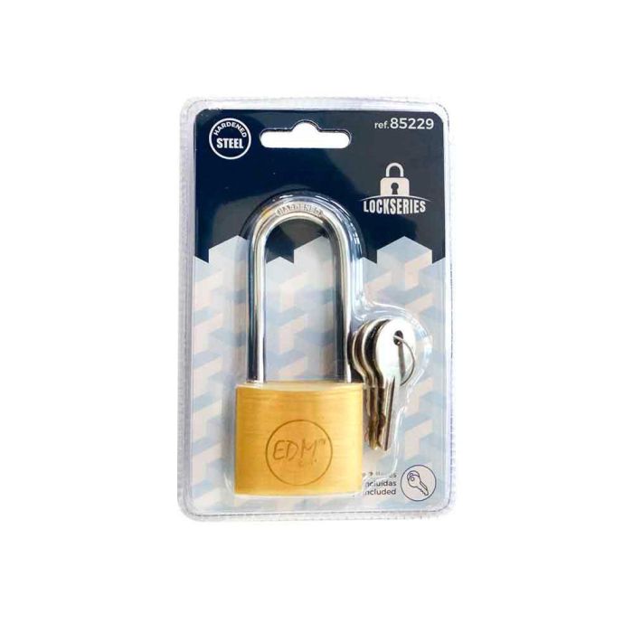 Edm Candado de latón arco largo 40 mm con 3 llaves, medidas 40x15x34 mm, arco Ø6 mm 22x53 mm 1