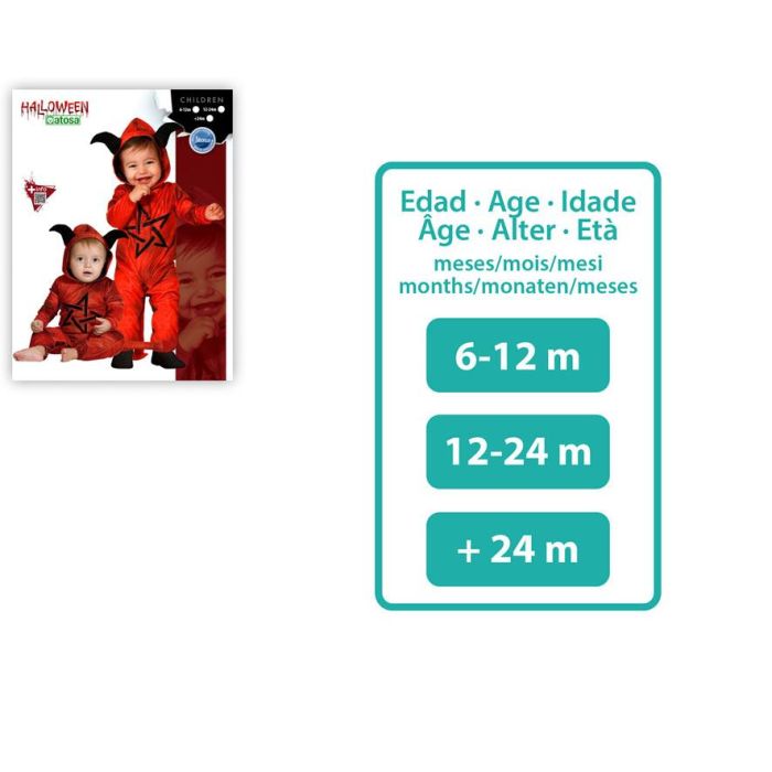 Disfraz de Demonio Rojo para Bebé con Capucha, Cola y Cuernos Negros. Ideal para Halloween y fiestas temáticas. Talla 24 meses. 1