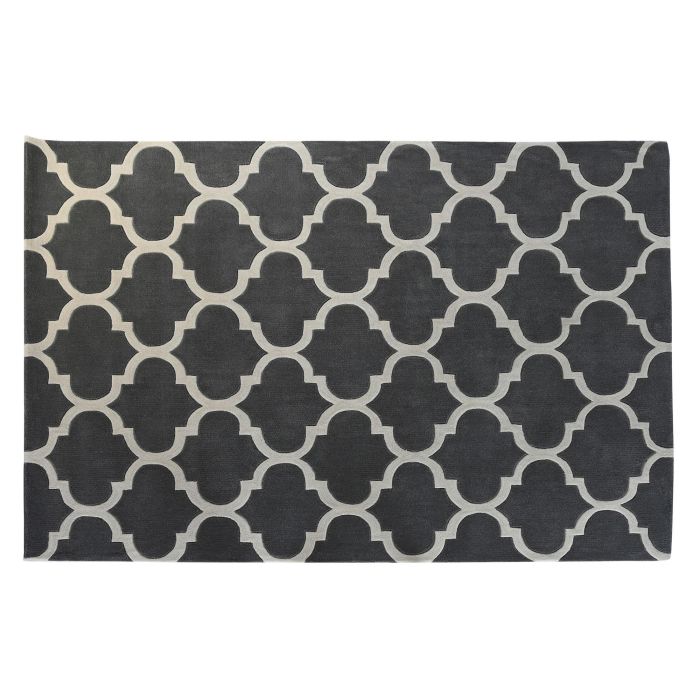 DKD Home Decor Alfombra Árabe Étnica Gris Crema 100% Poliéster 1800 gsm 230x160x2 cm Lavado en Seco