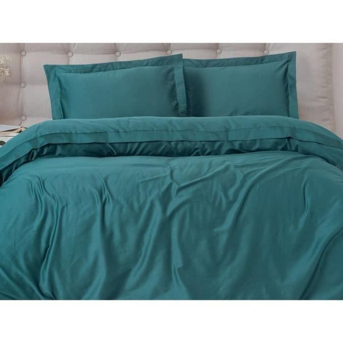 Juego de cama - 1 funda nórdica 220x240 cm + 2 fundas de almohada 60x60 cm - 100% algodón satén - Azul 3 Juego de cama - 1 funda nórdica 220x240 cm + 2 fundas de almohada 60x60 cm - 100% algodón satén - Azul 3