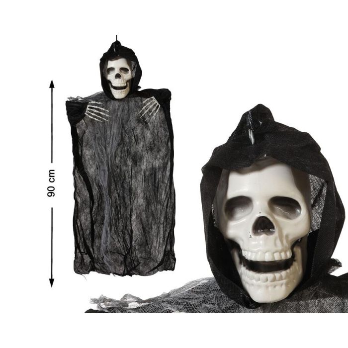 Disfraz Esqueleto con Capucha y Manos Fantasma Negro 90 cm Halloween