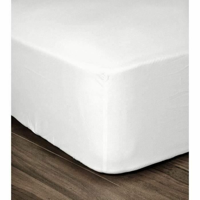 LOVELY HOME Sábana ajustable 100% Algodón 160x200cm - Sombrero 35cm - Blanco LOVELY HOME Sábana ajustable 100% Algodón 160x200cm - Sombrero 35cm - Blanco