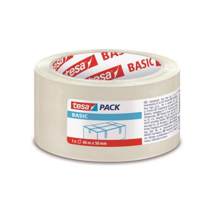 Tesa Cinta Adhesiva Transparente Basic 66 mt x 50 mm para Embalaje y Cajas