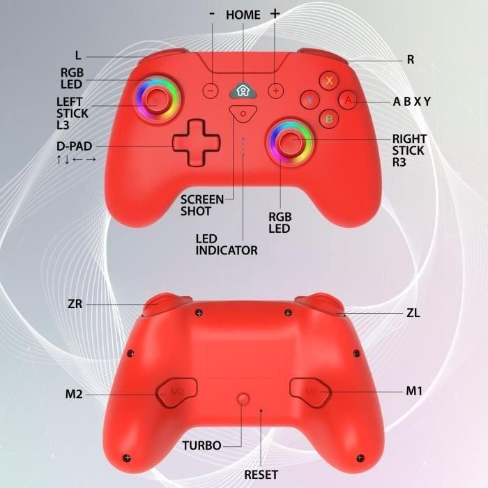 SUBSONIC SUB1709241494601 Controlador Inalámbrico para Nintendo Switch 2, LED Programables, Vibración y Giroscopio, Color Rojo 1