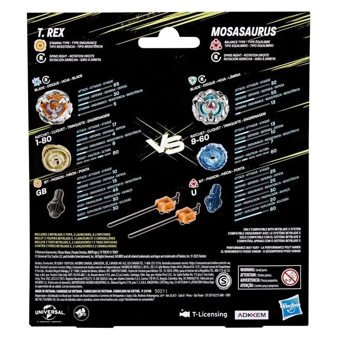 Hasbro Beyblade X Jurassic World T. Rex vs Mosasaurus, 2 Peonzas de Competición, 2 Lanzadores, HASG1898ES0, A Partir de 8 Años 4