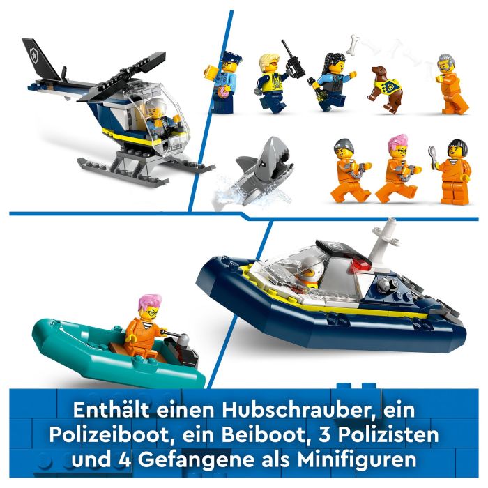 LEGO 60419 City Prisión de Policía de Aguas Profundas Juguete con Helicóptero Barco 7 Minifiguras Figura de Perro