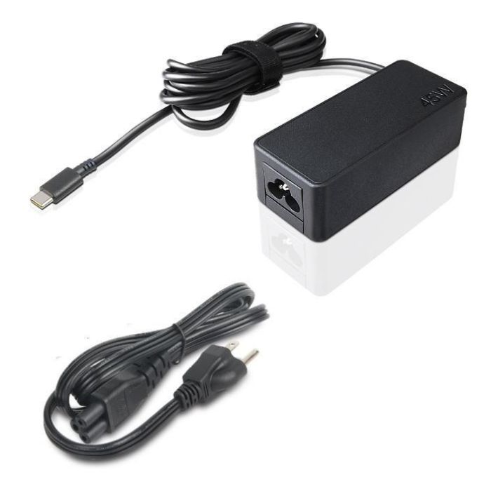 Lenovo 45W power adapter for notebooks, supports multiple output voltages: 20V, 15V, 9V, and 5V, indoor use, lightweight design.