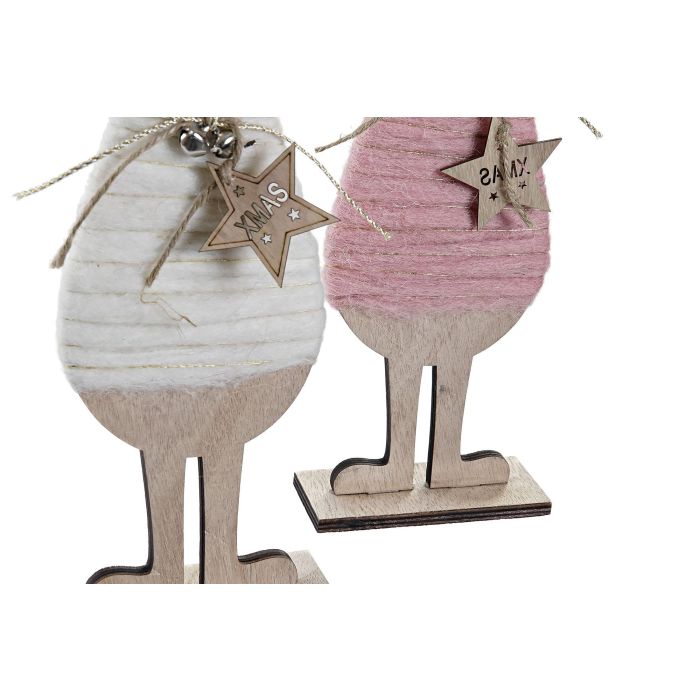 DKD Home Decor Decoración Navidad Tradicional con LED de Madera, Blanco, Rosa, Dorado, 33 cm Alto, Pack 6 Unidades 2