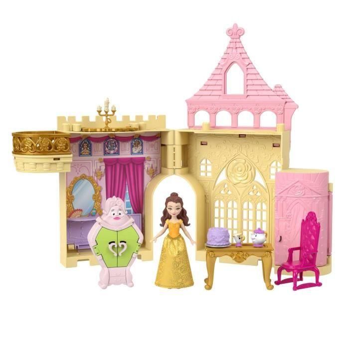 Mattel Jdp54 Castillo de Bella Disney Princess Casa de muñecas con múltiples zonas de juego y 4 figuras La Bella y la Bestia +3 años