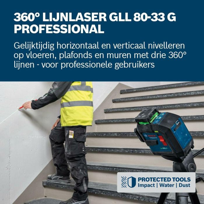 Bosch 601065500 Láser de línea de 3 planos GLL 80-33 G Professional + 4 pilas AA LR6 de 1,5 V 8