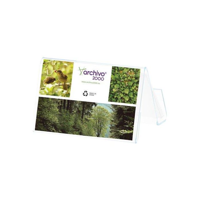 Archivo 2000 Portatarjetas de Sobremesa Premium Horizontal, 2 Compartimentos, 3 mm de Espesor, 60x90x60 mm