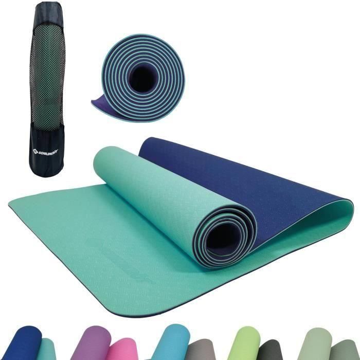 Schildkröt Fitness Bicolor estera de yoga 180 x 61 cm - sin PVC - antideslizante - azul marino/menta