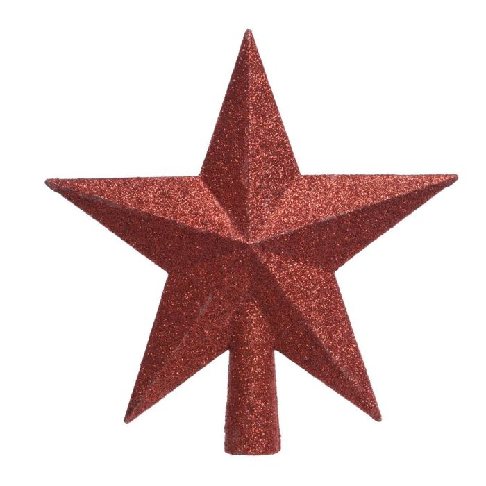 Decoris Estrella de árbol de navidad roja con purpurina, 5 puntas, 19x4,2x19cm