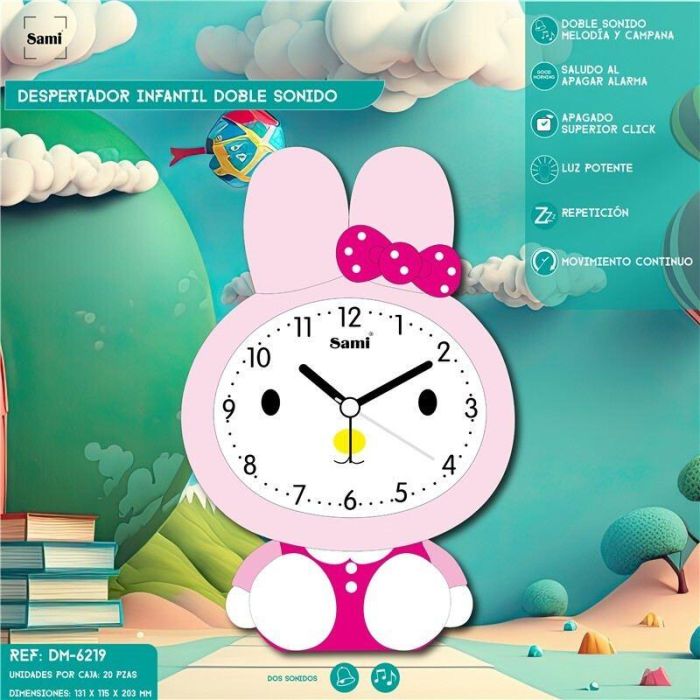 SAMI Despertador Infantil Muñeco Conejo con Melodía, Despertador Sami infantil muñeco conejo melodía/ca