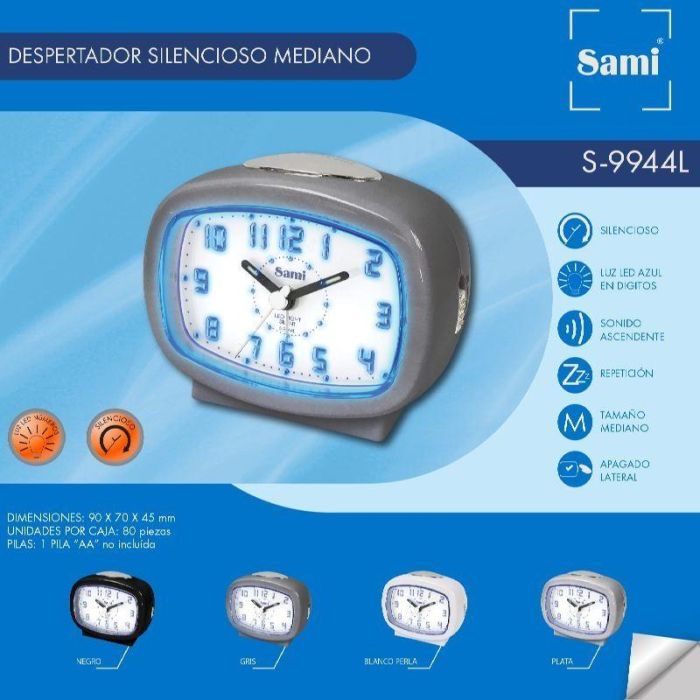 SAMI Despertador Silencioso con Luz LED Media NOS, Negro
