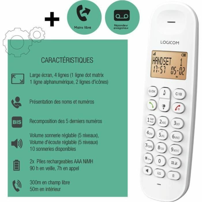 Teléfono Inalámbrico Logicom DECT ILOA 155T SOLO Blanco 2
