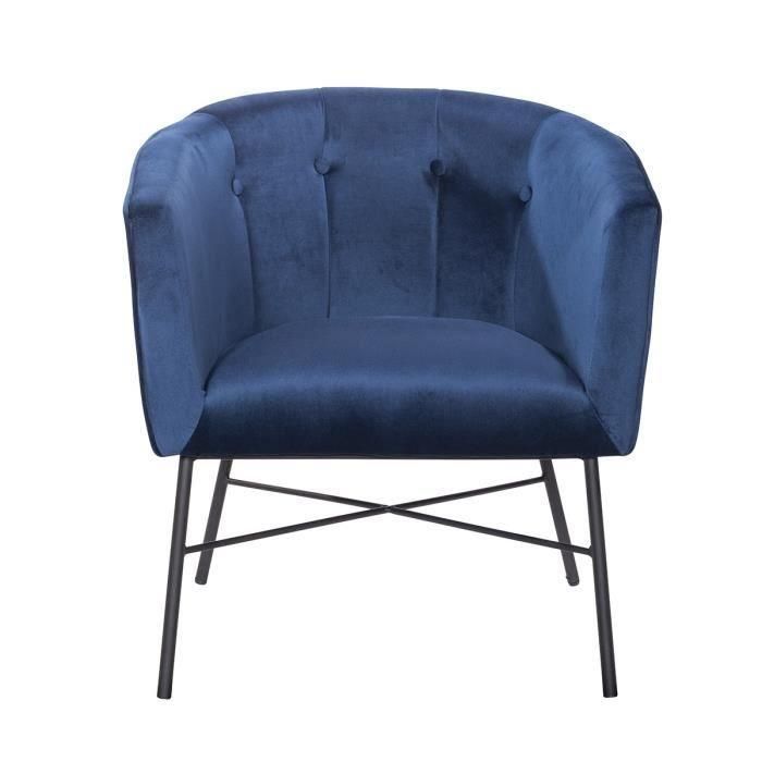 Sillón ELIOTT - Patas de metal - Terciopelo azul - L 68 x P 59 x A 72 cm 2