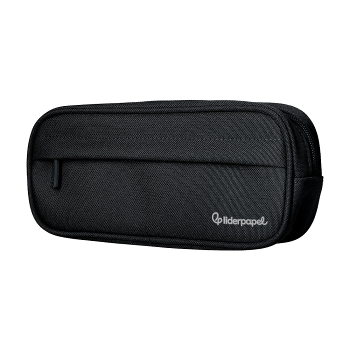 Liderpapel Estuche Portatodo Classic Ovalado Negro, 2 Cremalleras con Bolsillo Delantero, 210x90mm 2