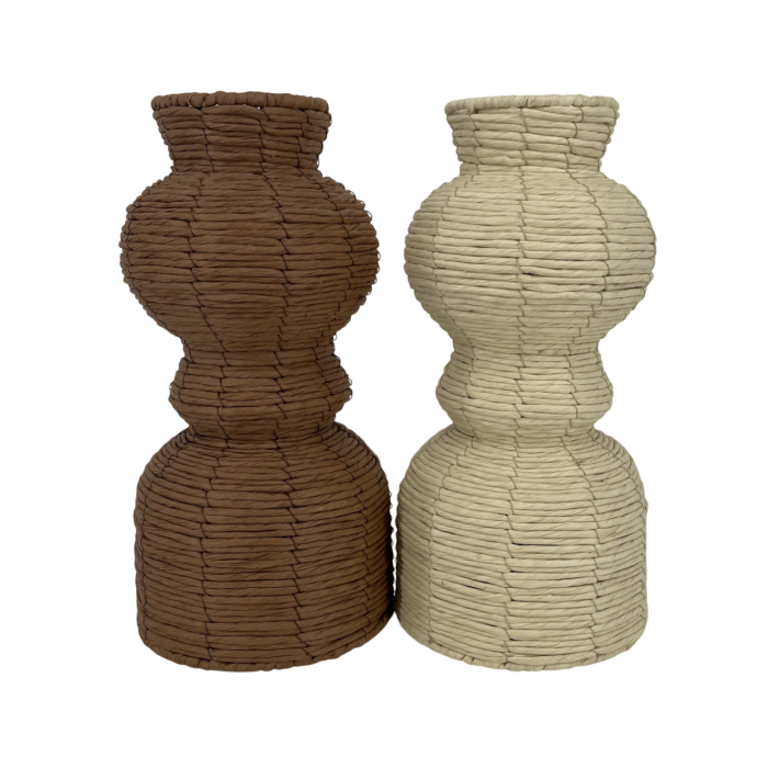 DKD Home Decor Jarrón Marrón Natural Fibra 20 x 40 x 20 cm (4 Unidades)