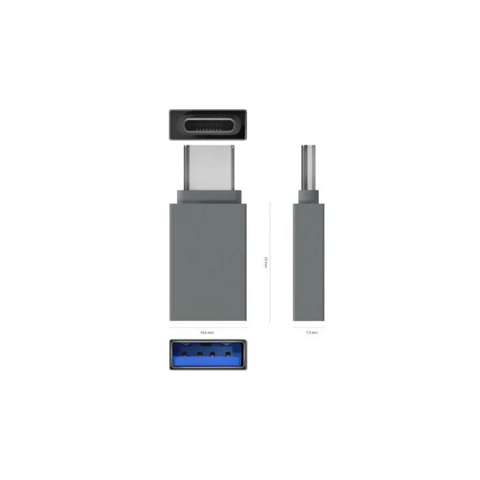 AISENS A108-0718 Mini Adaptador Aluminio USB 3.2 Gen1 5Gbps USB-C Macho a USB-A Hembra Gris 2