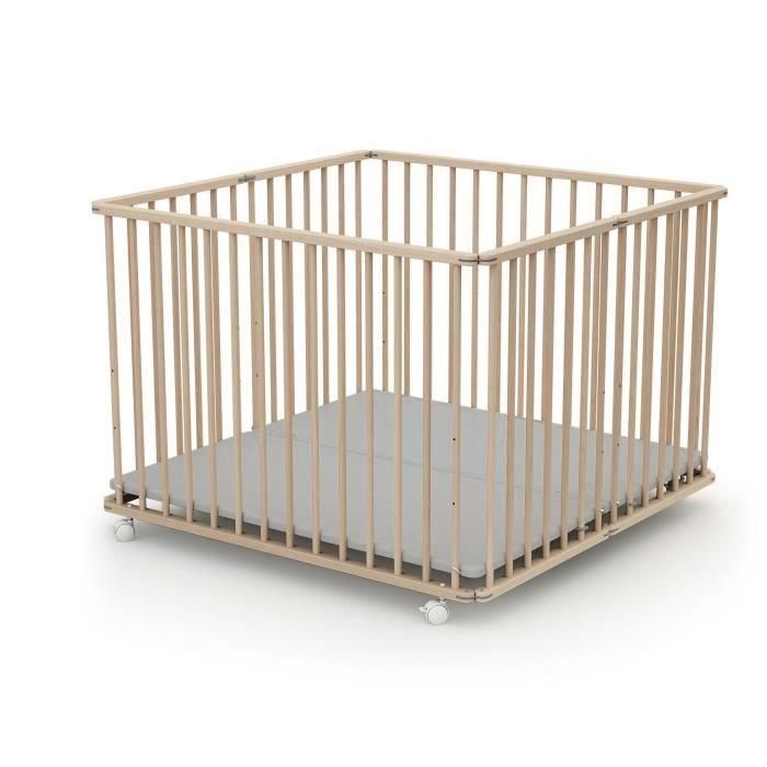Parque plegable cuadrado - WEBABY - CALI - 100 x 100 cm - 4 ruedas - Hasta 24 meses - Haya cruda 0 Parque plegable cuadrado - WEBABY - CALI - 100 x 100 cm - 4 ruedas - Hasta 24 meses - Haya cruda 0