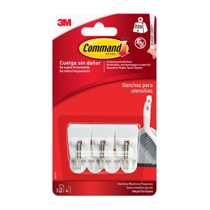 Gancho para colgar 3M 225 g 19 X 41 X 19 MM Blanco Acero (3 Unidades) 1 Gancho para colgar 3M 225 g 19 X 41 X 19 MM Blanco Acero (3 Unidades) 1
