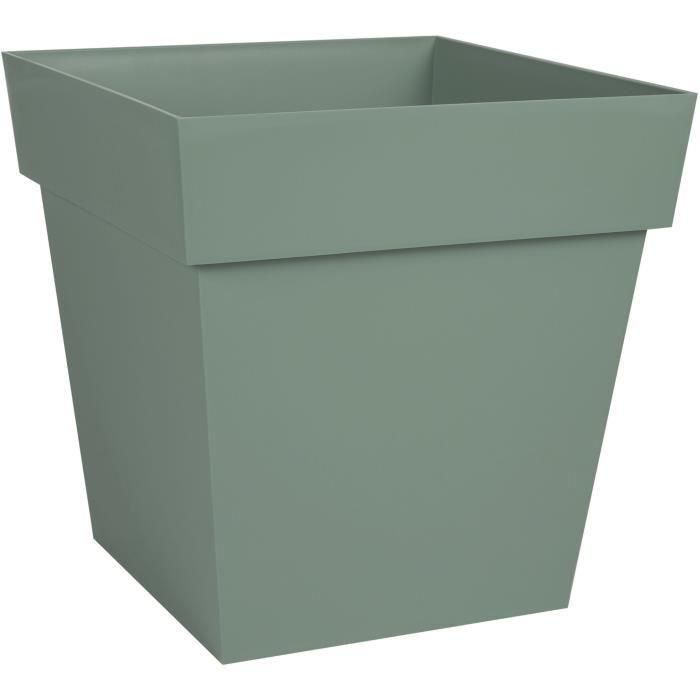EDA PLASTIQUE Macetero Cuadrado Toscana de Plástico Inyectado - 32x32x32cm, 22 L, Verde Laurel - Resistente UV y Heladas, Interior/Exterior 1