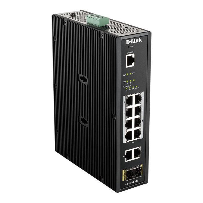 D-Link Switch Industrial 200 gr - 12Ps 12 Puertos Gestionado, 10 Puertos Gigabit Ethernet, 2 Puertos SFP, PoE 240W, Montaje en Rack y Carril DIN, Rango de Temperatura -40 a 65°C 1