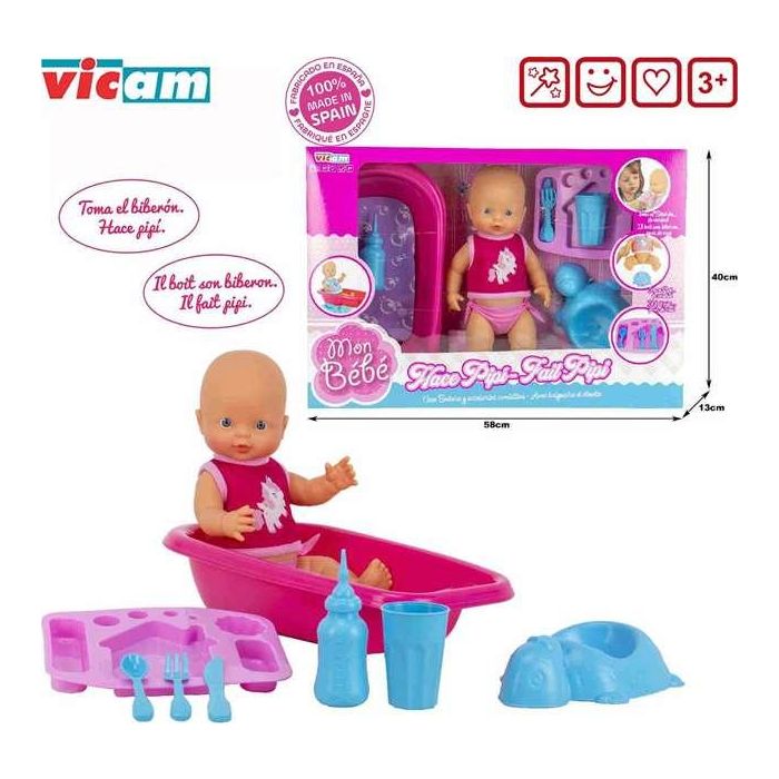 Vicam Muñeco Baby Pipi Comiditas con Bañera 40x13x58cm 1 Vicam Muñeco Baby Pipi Comiditas con Bañera 40x13x58cm 1