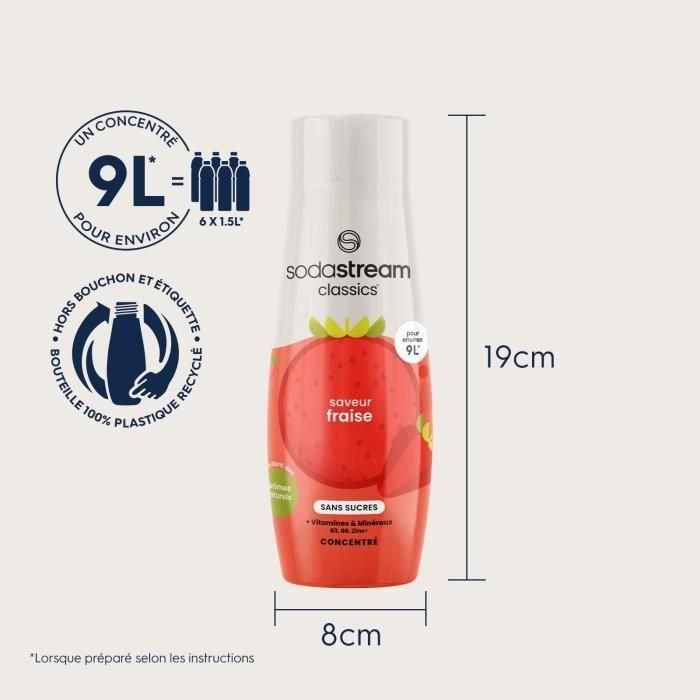 Concentrados SODASTREAM - Pack de 6 Concentrados de Fresa Sin Azúcar - Hasta 54L de Bebida - 440 ml 1 Concentrados SODASTREAM - Pack de 6 Concentrados de Fresa Sin Azúcar - Hasta 54L de Bebida - 440 ml 1