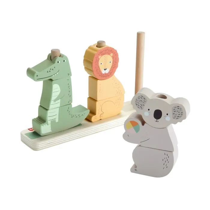 Fisher-Price Animales de Madera para Apilar y Clasificar, Juguete Educativo para Bebés y Niños Pequeños, 10 Piezas HXV04 1