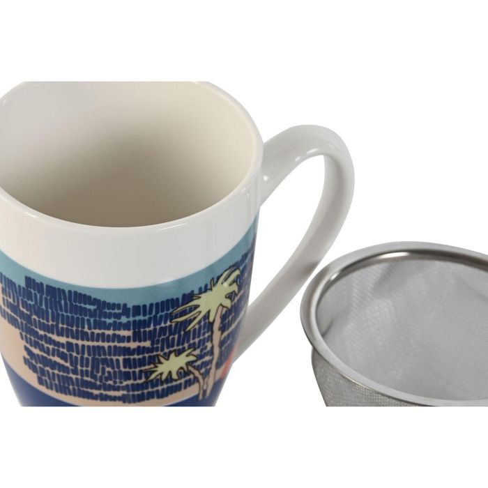 Mug Infusiones Tropical DKD Home Decor Azul Verde 9 x 11 x 12 cm (3 Unidades) 1