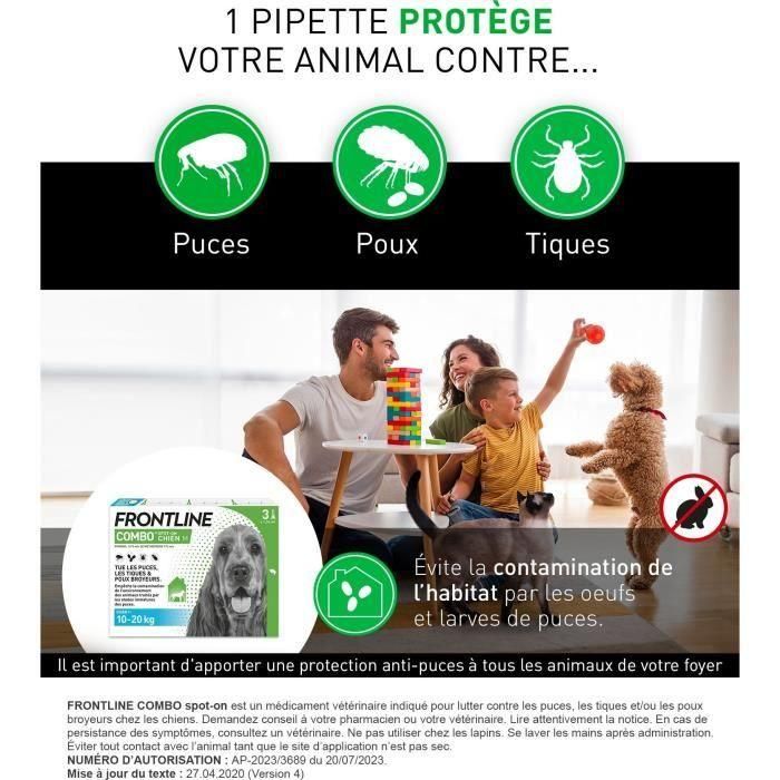 FRONTLINE 3 Pipetas antiparasitarias COMBO Perro - 10 a 20 kg - Pulgas, garrapatas, piojos masticadores 1 FRONTLINE 3 Pipetas antiparasitarias COMBO Perro - 10 a 20 kg - Pulgas, garrapatas, piojos masticadores 1