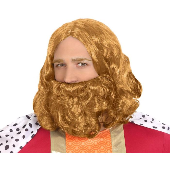Peluca y Barba Rubia de Gran Volumen para Disfraces de Reyes, Dioses Mitológicos, Zeus, Magos