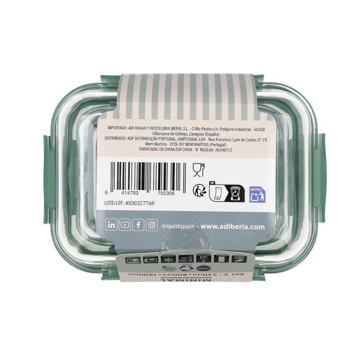 Set 3 Recipientes Herméticos Vidrio Minimal Quid 1800 mL-800 mL-330 mL 6