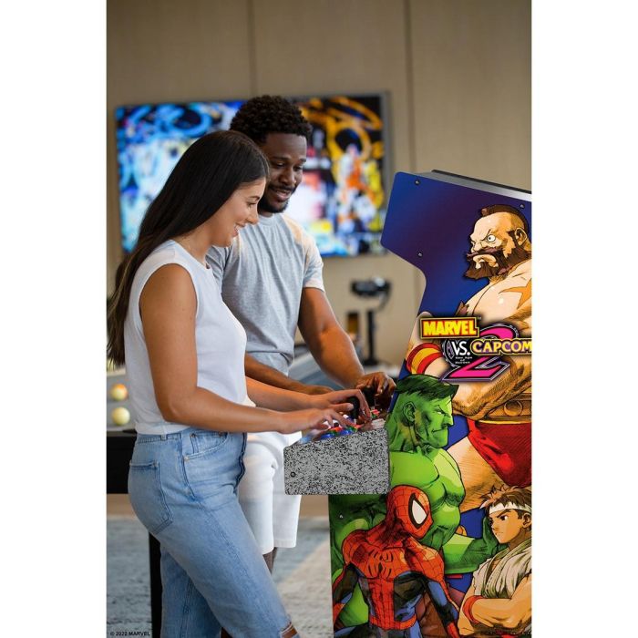 Arcade1Up Máquina Recreativa Marvel vs Capcom II con Elevador, 8 Juegos Clásicos y 56 Personajes, Juego Online WiFi 1