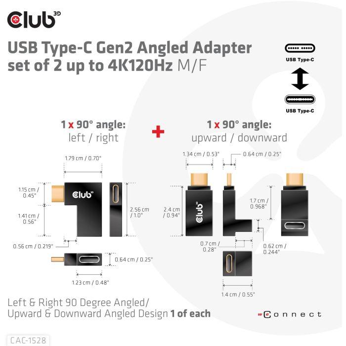 Club3D Adapter USB 3.2 Typ C <> USB 3.2 Typ C gewinkelt St/Bu 3 Club3D Adapter USB 3.2 Typ C <> USB 3.2 Typ C gewinkelt St/Bu 3
