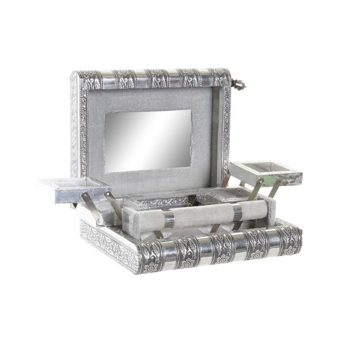 DKD Home Decor Joyero Indio Plateado Natural de Madera y Aluminio 18.8 x 7.6 x 22.5 cm