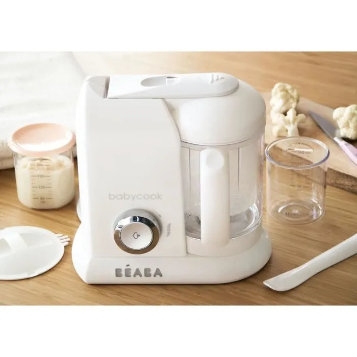 BEABA Babycook Solo Robot 4 en 1 Al vapor, Mezclado, Descongelado, Recalentado XL Capacidad Blanco y Plata 1