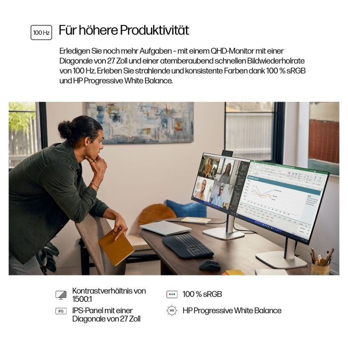 HP 527pq Monitor QHD 27 Pulgadas IPS 2560x1440@100Hz DP/HDMI/USB 350cd 5ms Negro 9